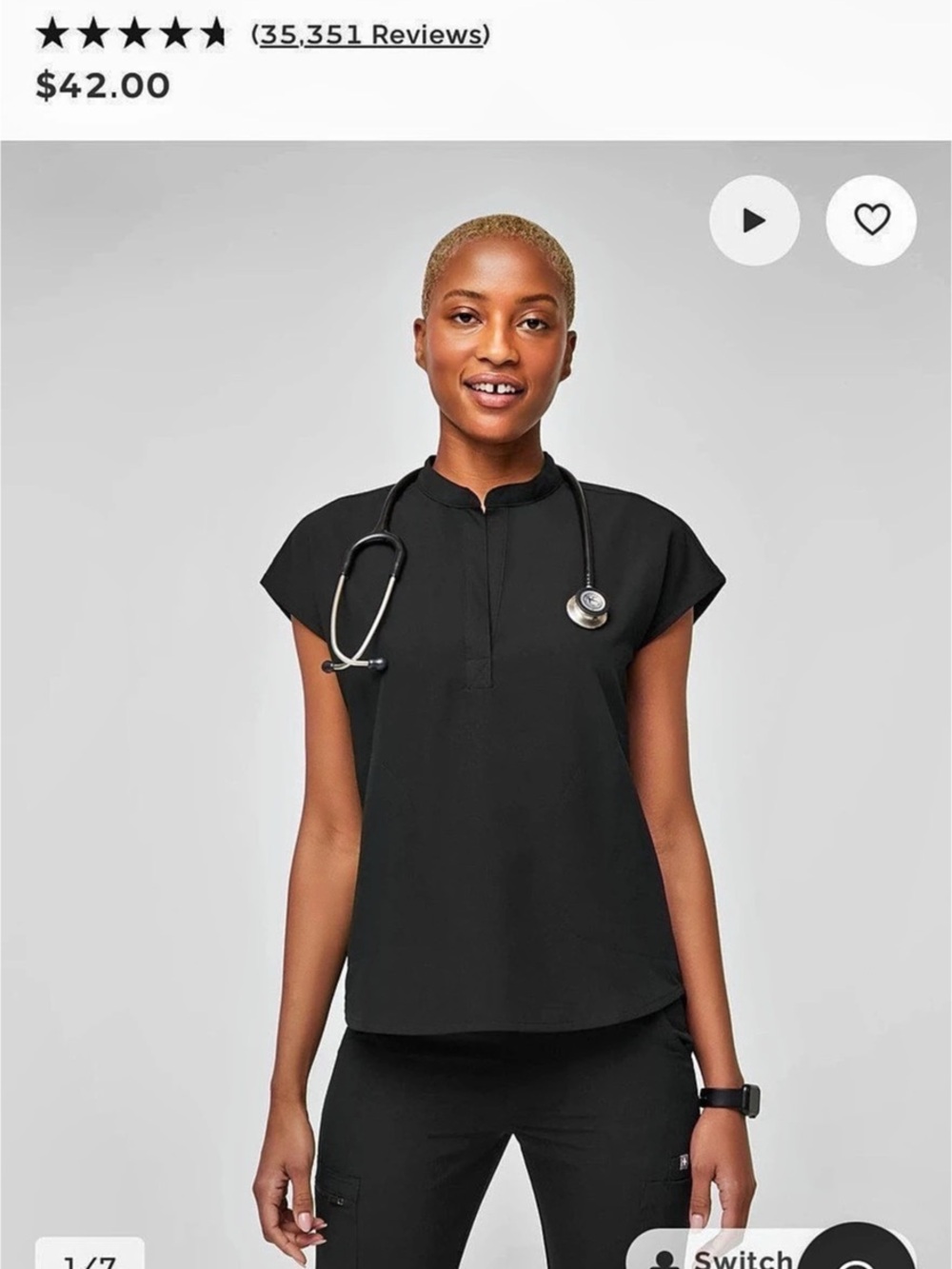 Figs Rafaela Oversized Scrub Top Black